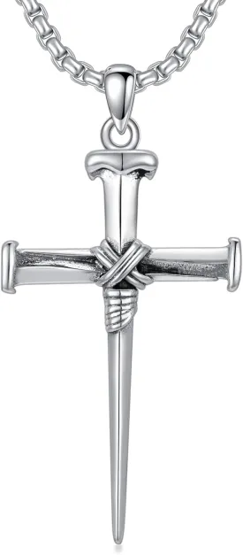Three Nail Cross Necklace 925 Sterling Silver 3 Nail Cross Pendant Christian Jewelry Gifts for Men 22 2"