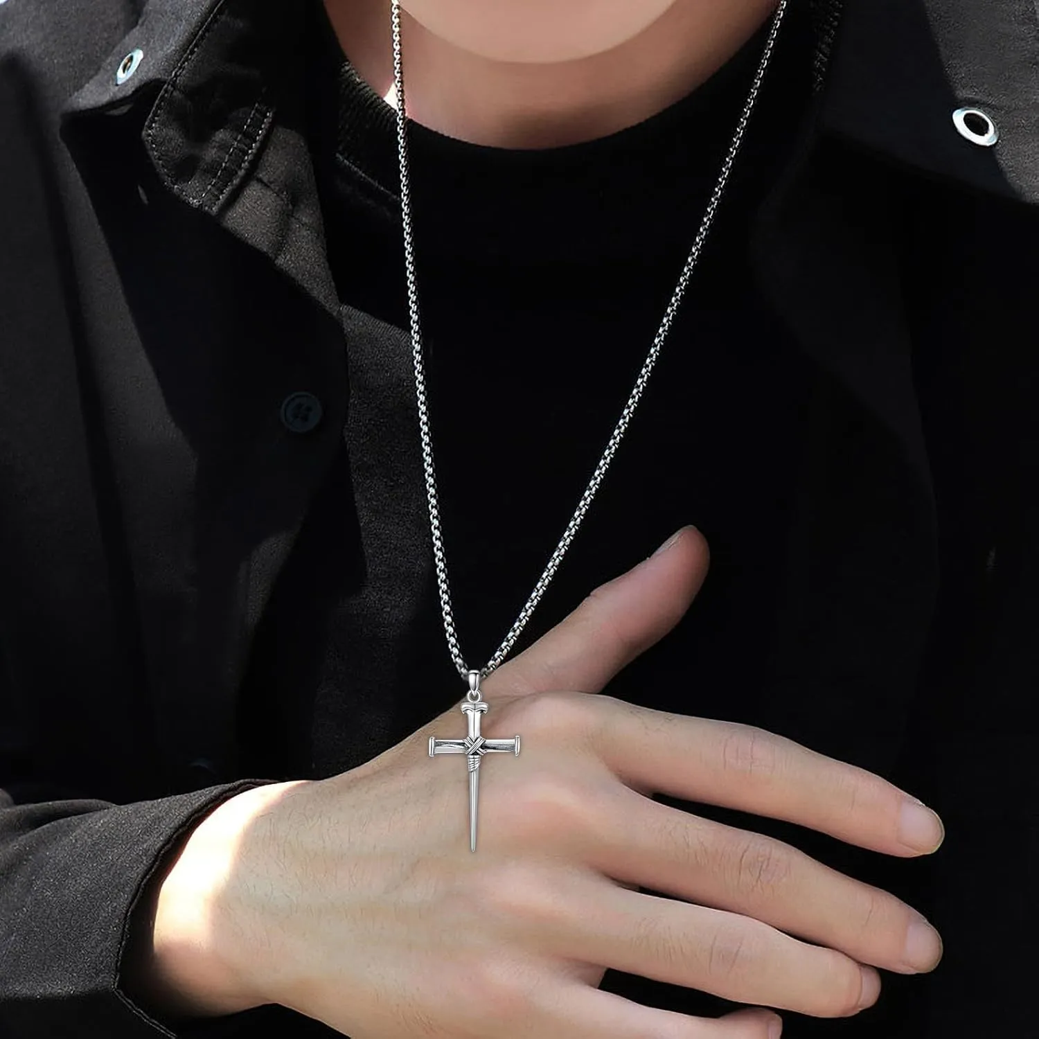 Three Nail Cross Necklace 925 Sterling Silver 3 Nail Cross Pendant Christian Jewelry Gifts for Men 22 2"
