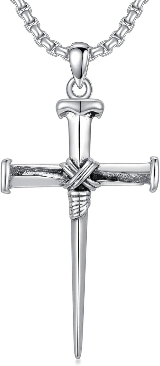 Three Nail Cross Necklace 925 Sterling Silver 3 Nail Cross Pendant Christian Jewelry Gifts for Men 22 2"