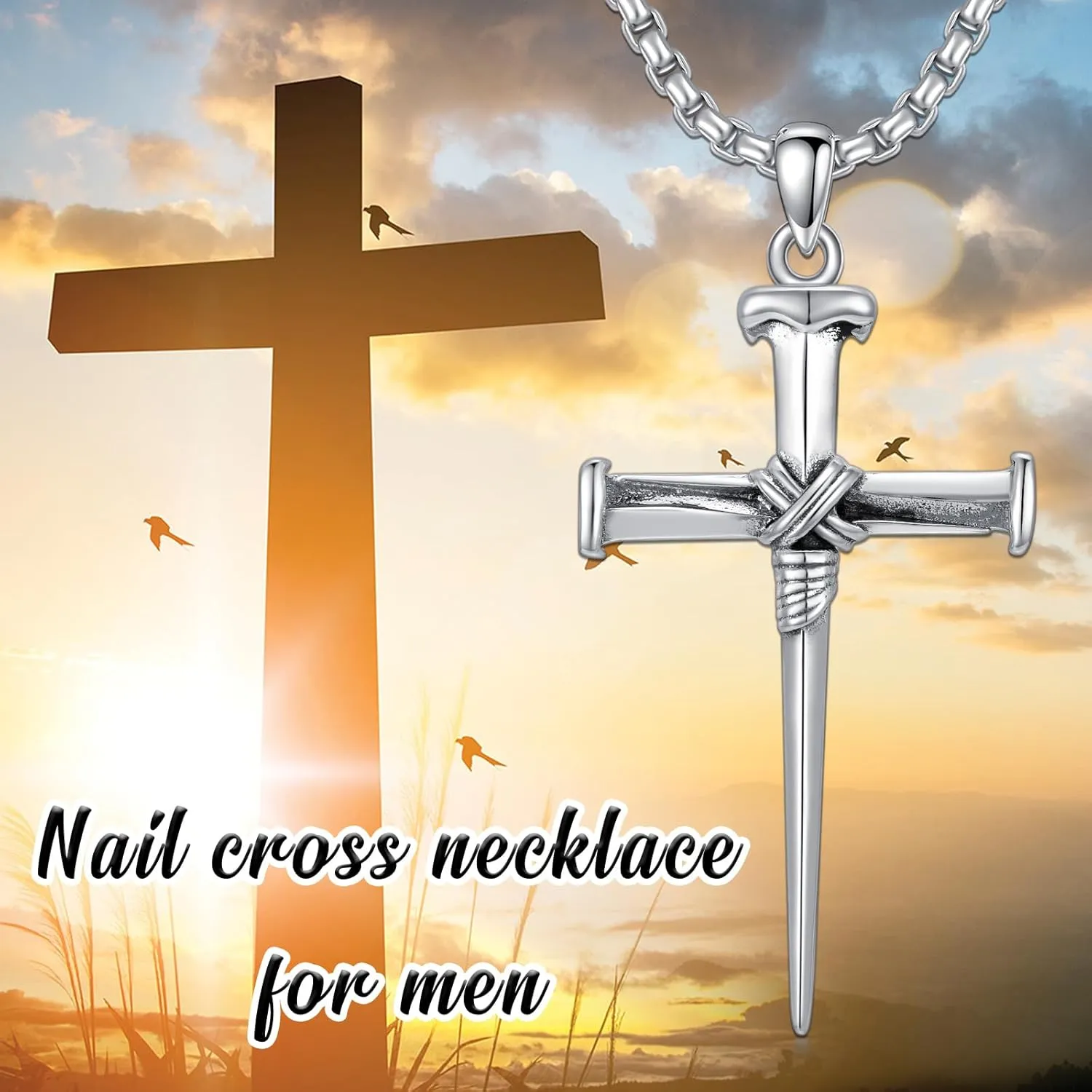 Three Nail Cross Necklace 925 Sterling Silver 3 Nail Cross Pendant Christian Jewelry Gifts for Men 22 2"