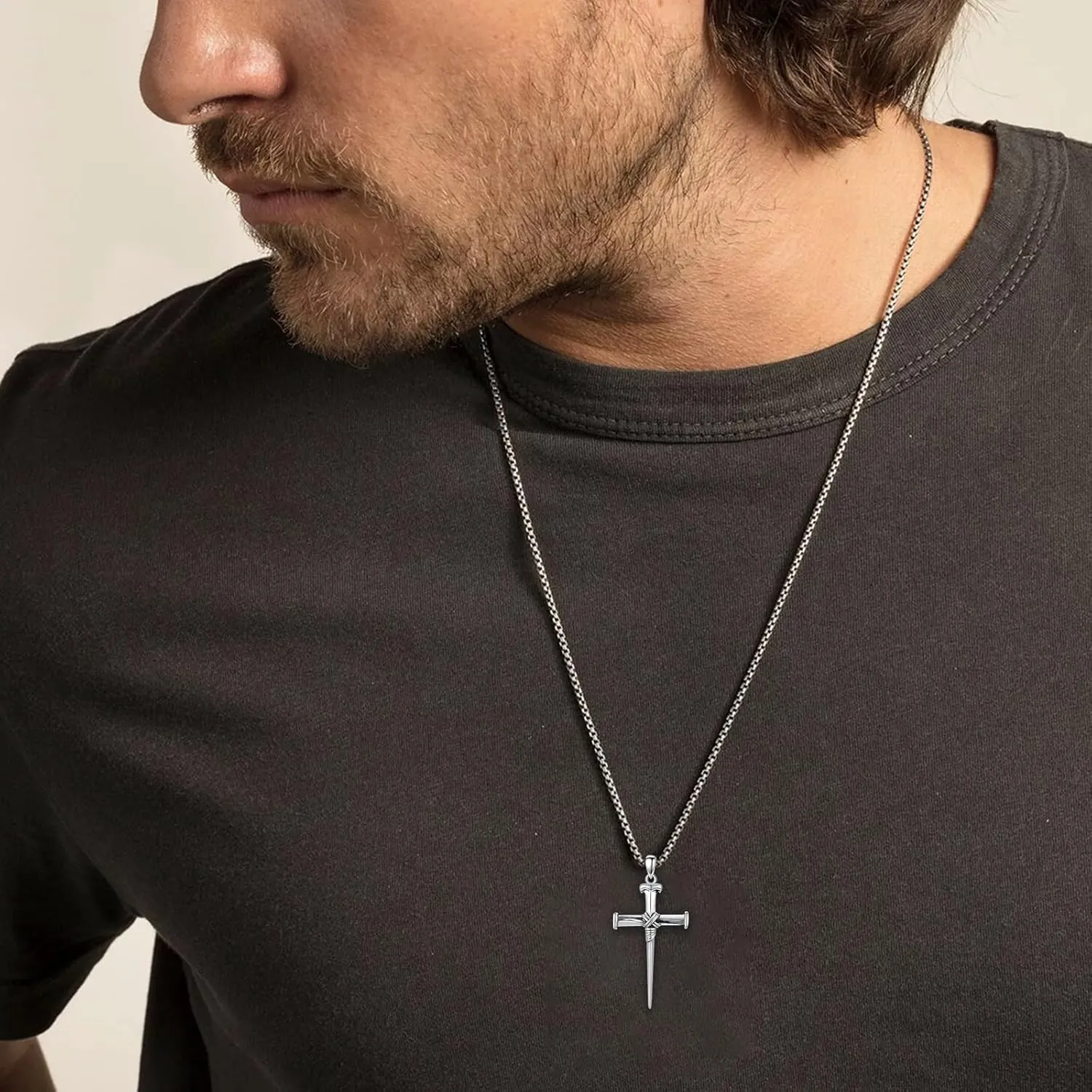Three Nail Cross Necklace 925 Sterling Silver 3 Nail Cross Pendant Christian Jewelry Gifts for Men 22 2"