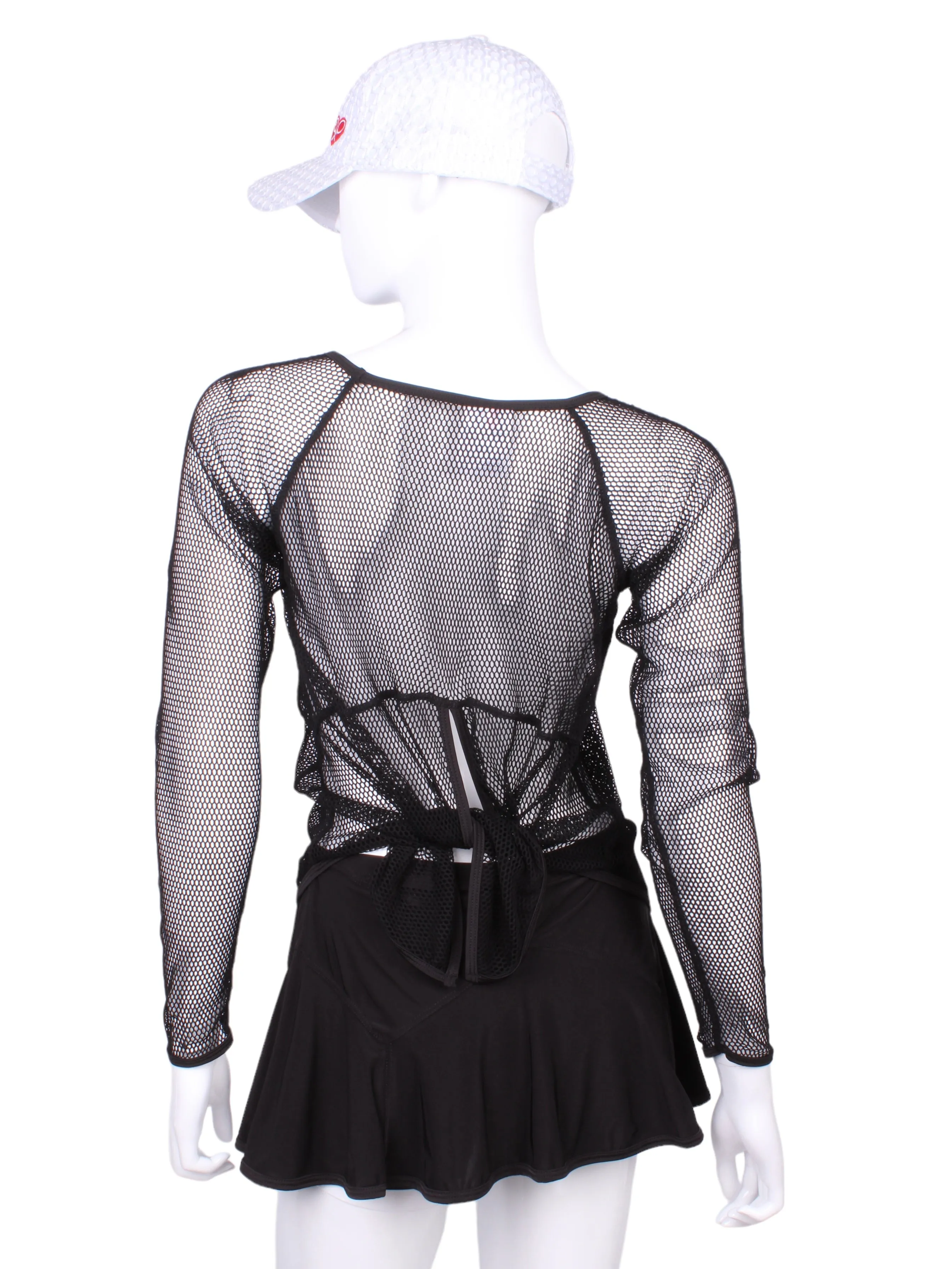 Tie Back Tee Long Sleeve Black Fishnet
