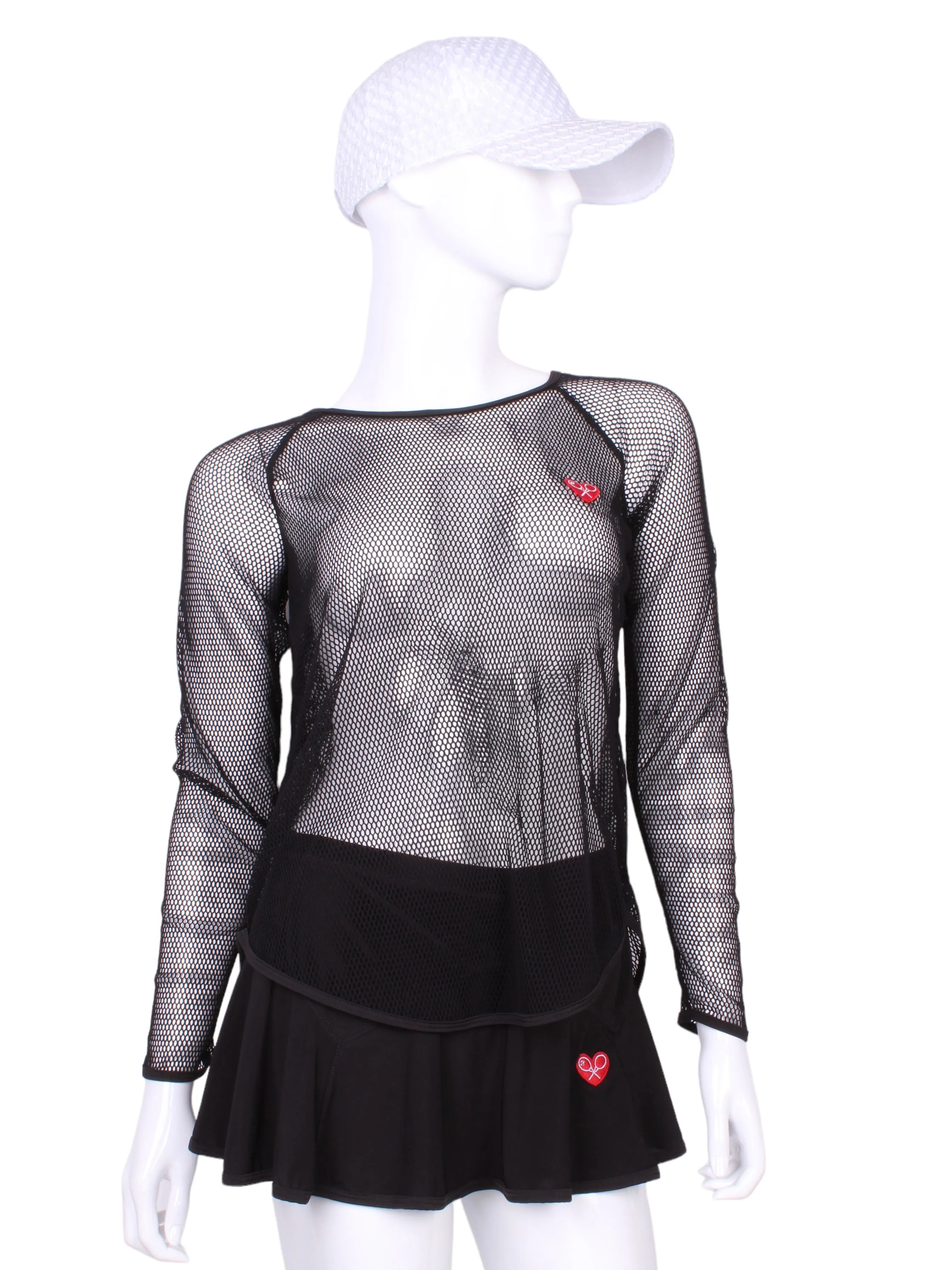 Tie Back Tee Long Sleeve Black Fishnet