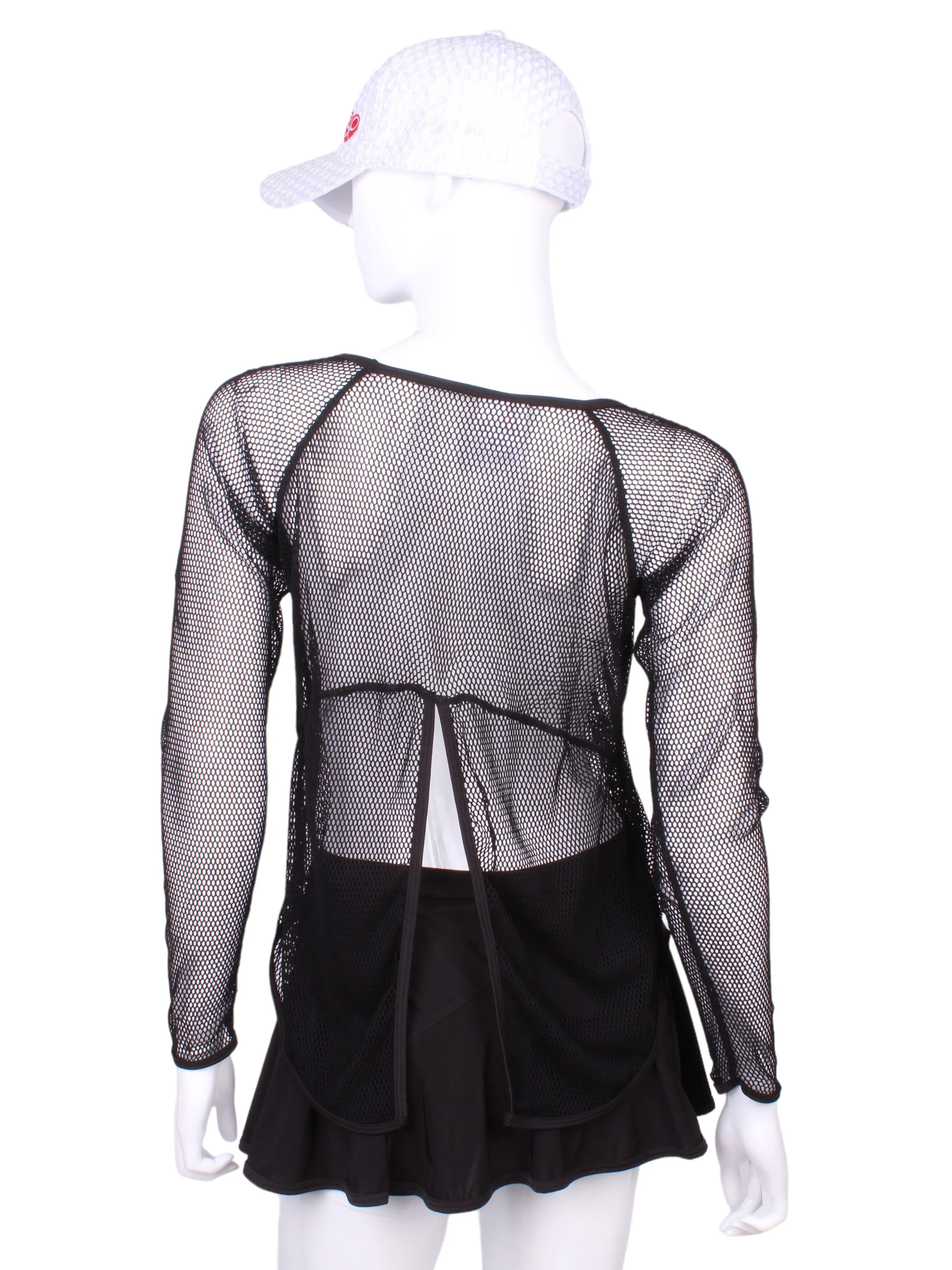 Tie Back Tee Long Sleeve Black Fishnet