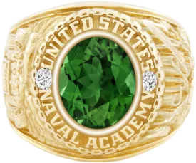 USNA Class Ring Mod™ with Green Tourmaline Centerpiece and Diamond Dividers