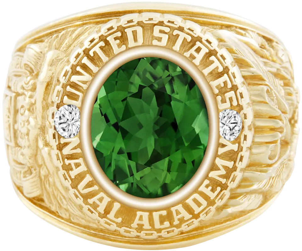 USNA Class Ring Mod™ with Green Tourmaline Centerpiece and Diamond Dividers