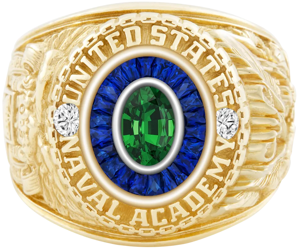 USNA Class Ring Mod™ with Tsavorite Centerpiece and Diamond Dividers