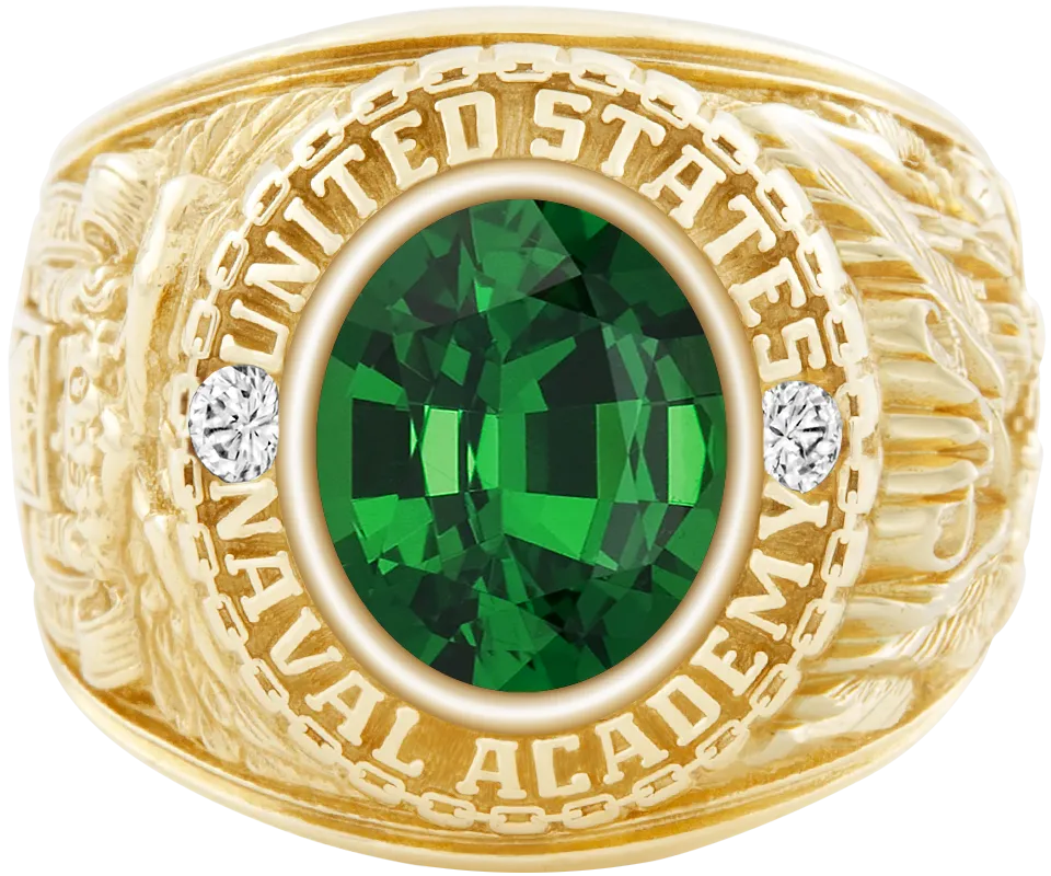 USNA Class Ring Mod™ with Tsavorite Centerpiece and Diamond Dividers