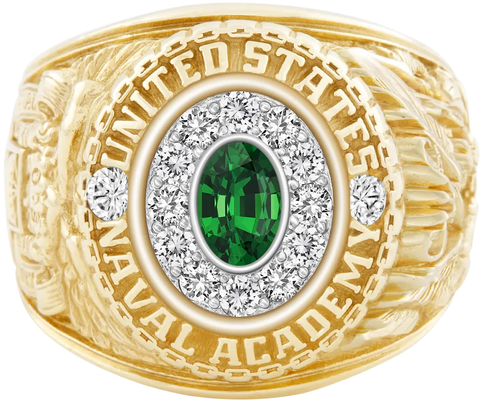 USNA Class Ring Mod™ with Tsavorite Centerpiece and Diamond Dividers