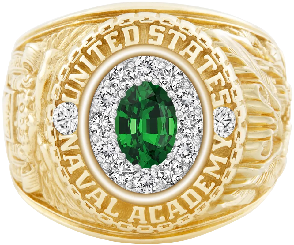 USNA Class Ring Mod™ with Tsavorite Centerpiece and Diamond Dividers