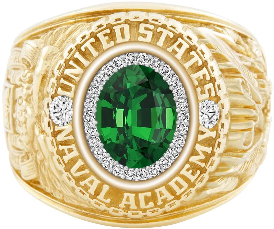 USNA Class Ring Mod™ with Tsavorite Centerpiece and Diamond Dividers