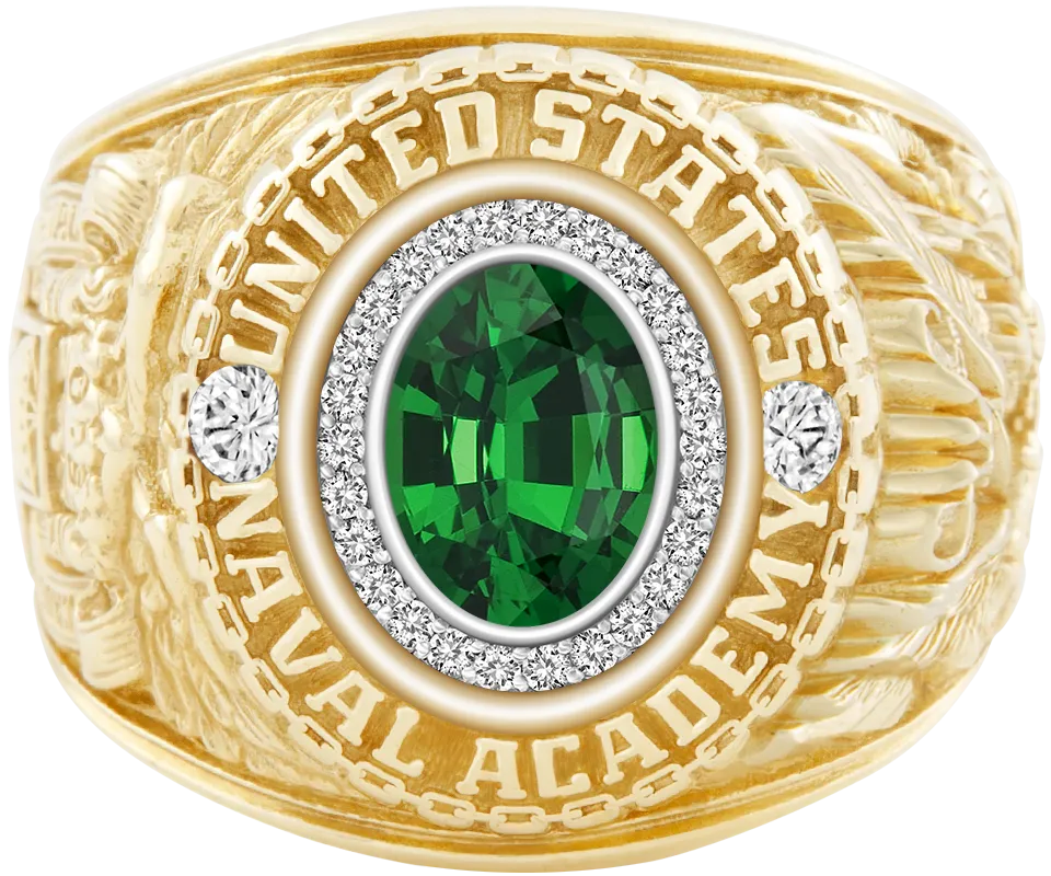 USNA Class Ring Mod™ with Tsavorite Centerpiece and Diamond Dividers