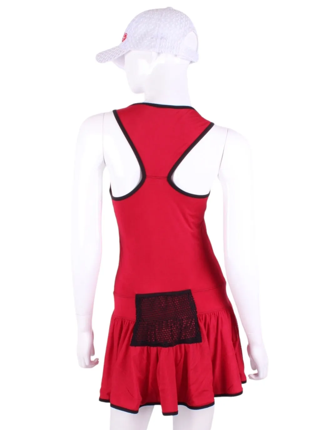 V1 Red With Red Mesh & Black Trim Sandra Dee Court To Cocktails Tennis Dress