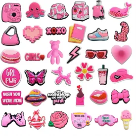 Veramz 37Pcs Pink Shoe Charms for Girls Women - Shoe Charms for Clog Decoration, Shoes Charms Slides Sandals Clog, Cute Shoe Accessories for Teens Girls and Women for Bracelets Party Favors