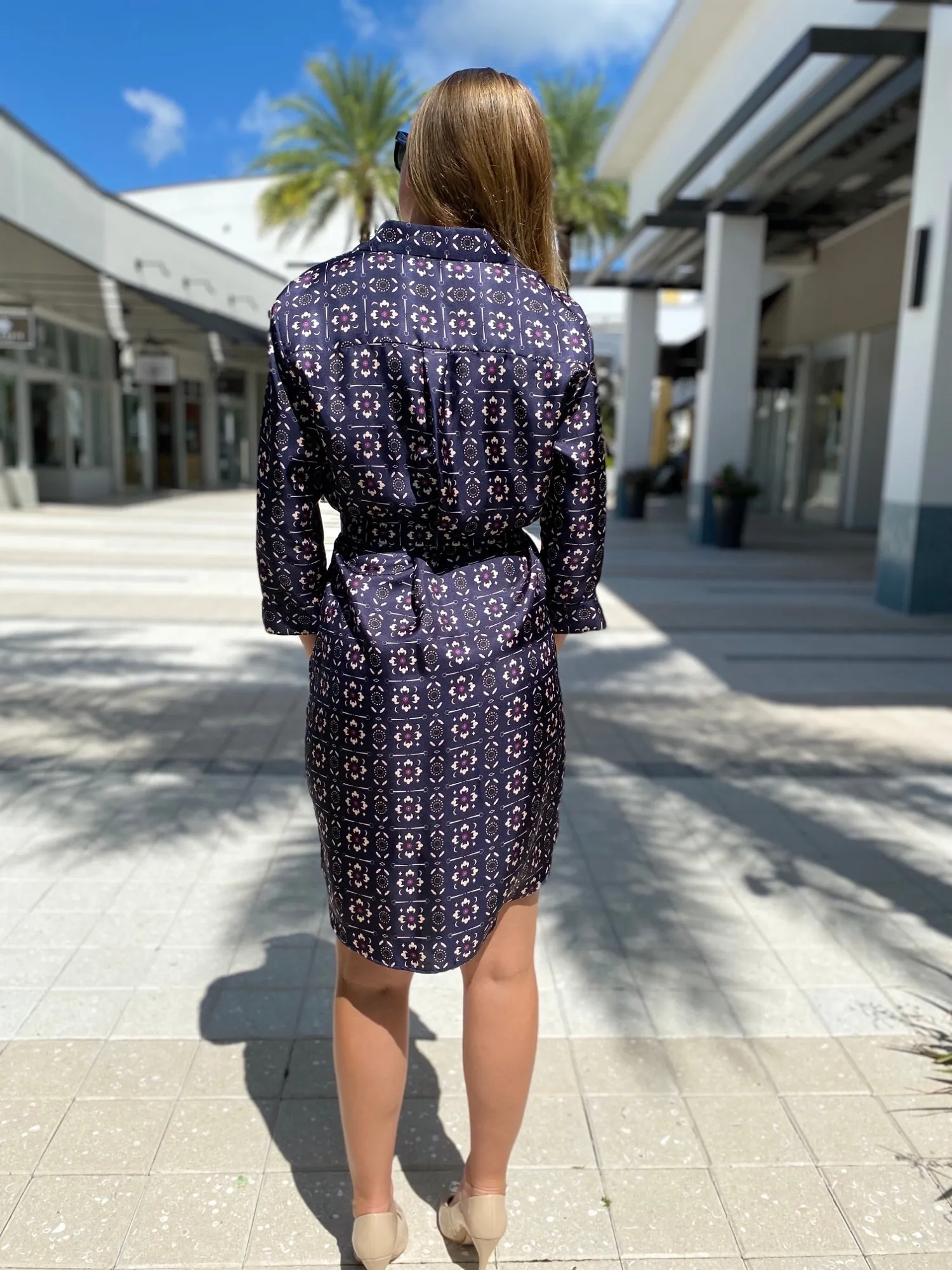 Vilagallo VE ADR 3W075 Floral Equestrian Blue Silk Dress