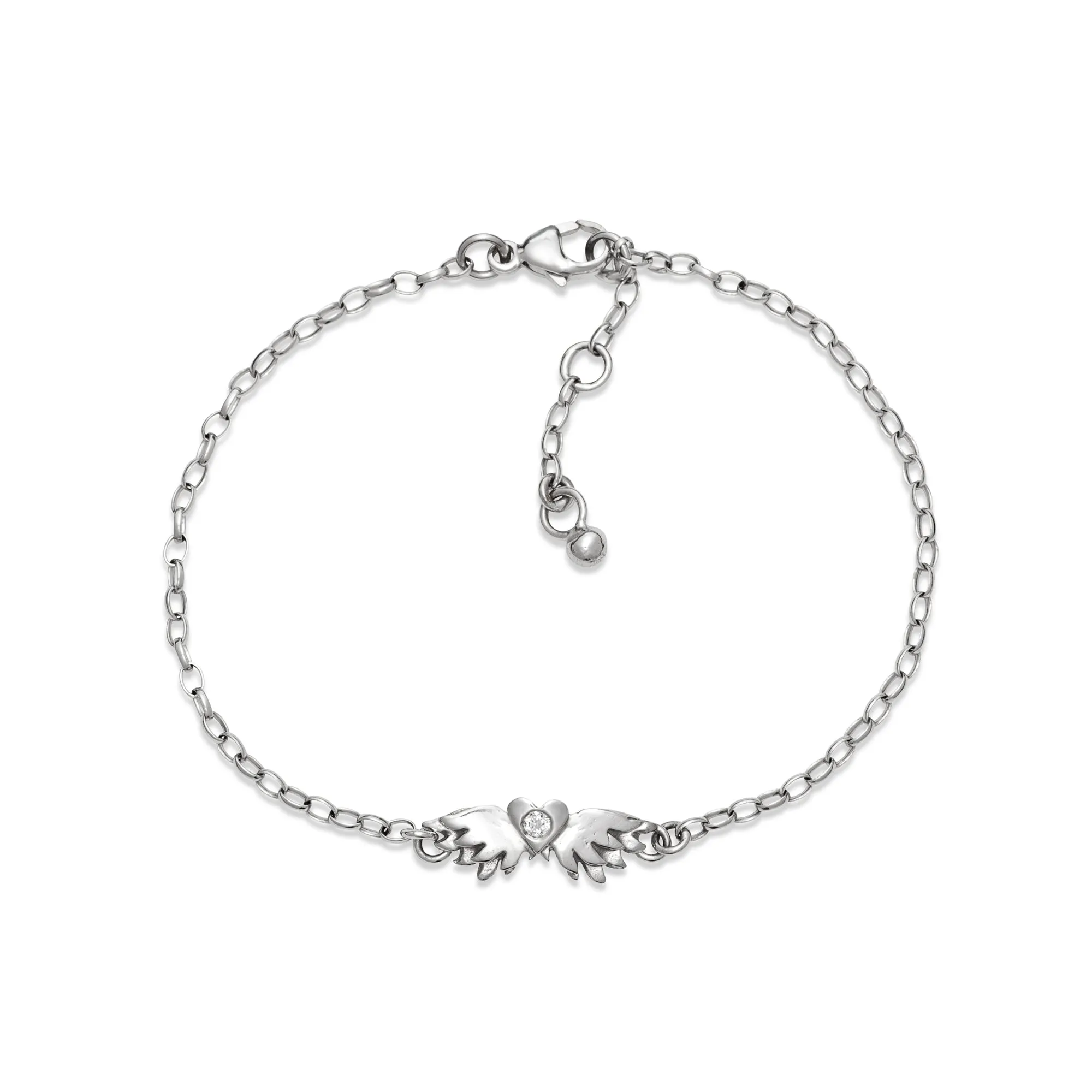 White Gold Classic Winged Heart Bracelet