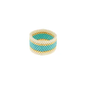 Wide Woven Ring - TURQUOISE/CREAM