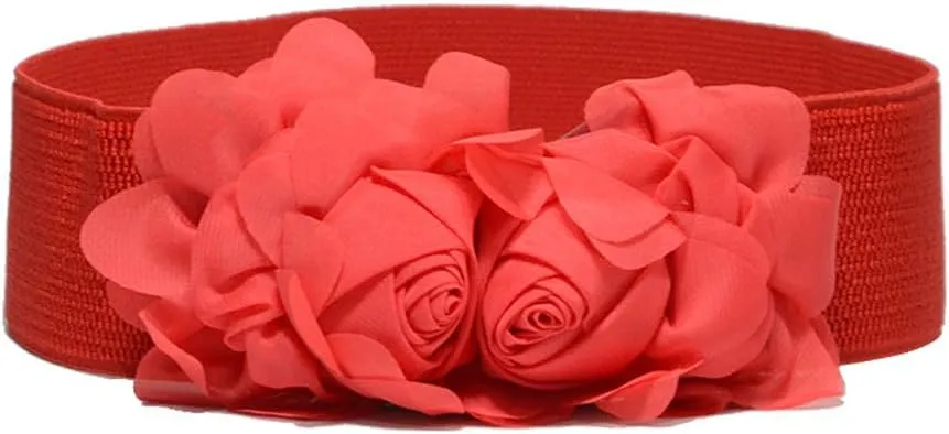 Women Lace Rose Flower Stretchy Elastic Waist Belt Dress Corset Waistband