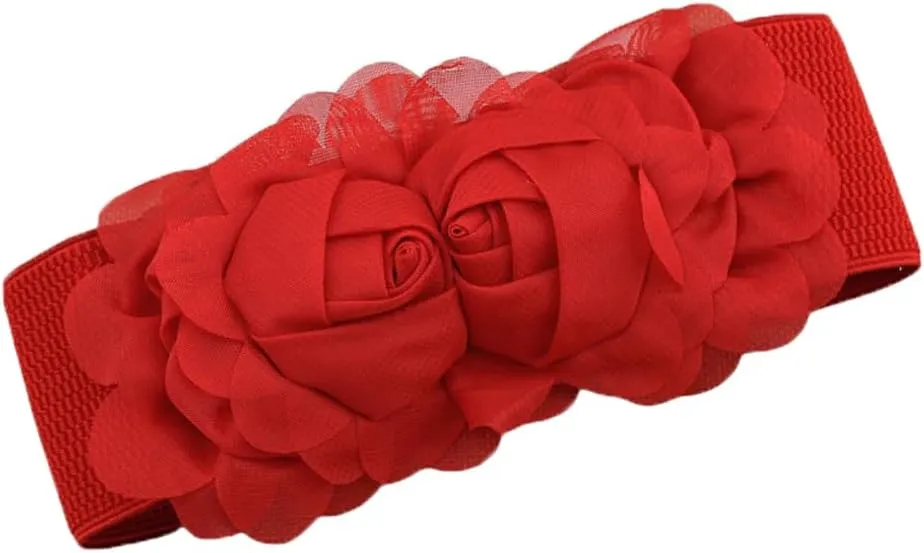 Women Lace Rose Flower Stretchy Elastic Waist Belt Dress Corset Waistband