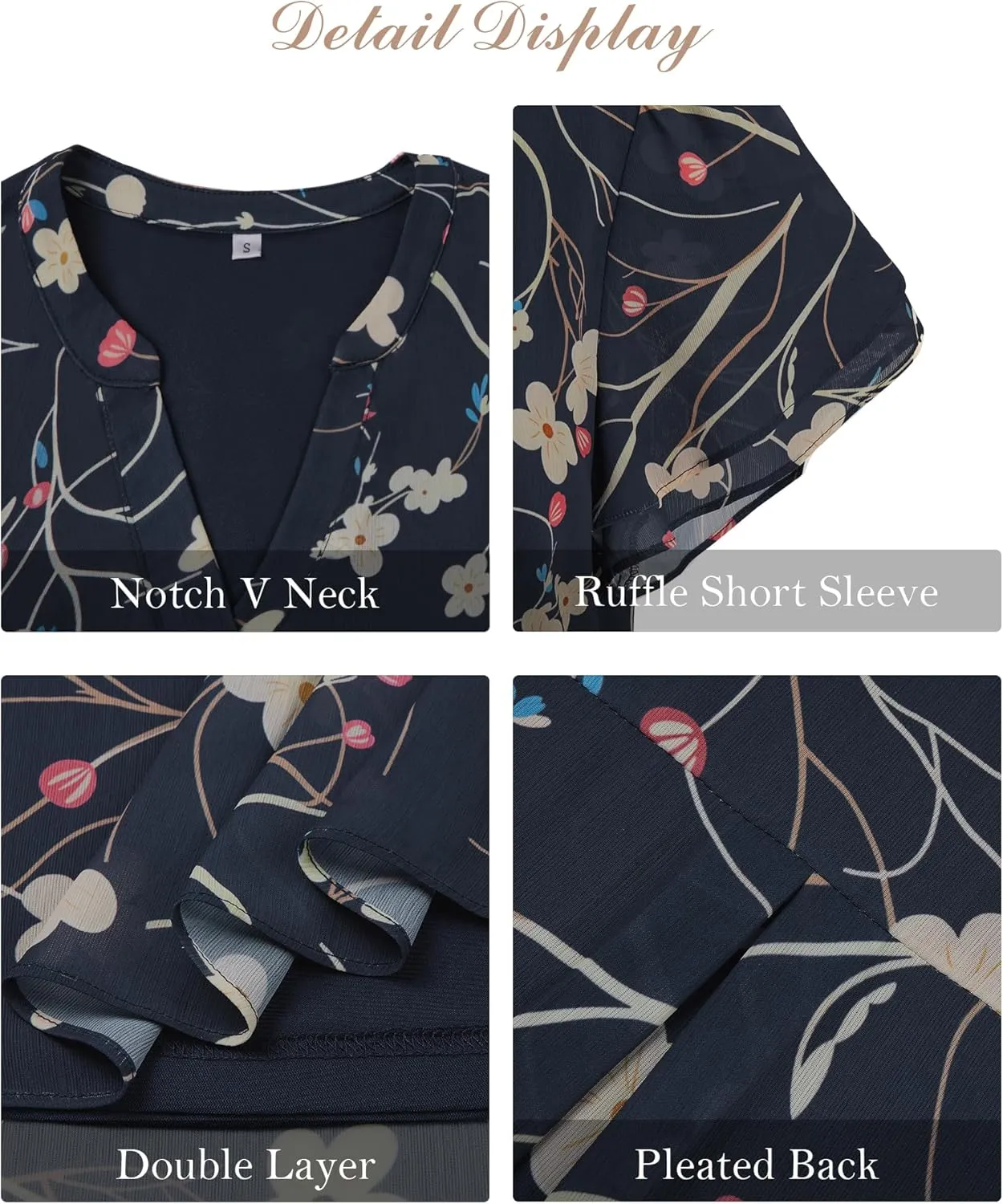 Women Tops Dressy Casual Short Sleeve Blouses Petal Ruffle Shirts V Neck Chiffon Work Business Tunic Double Layer