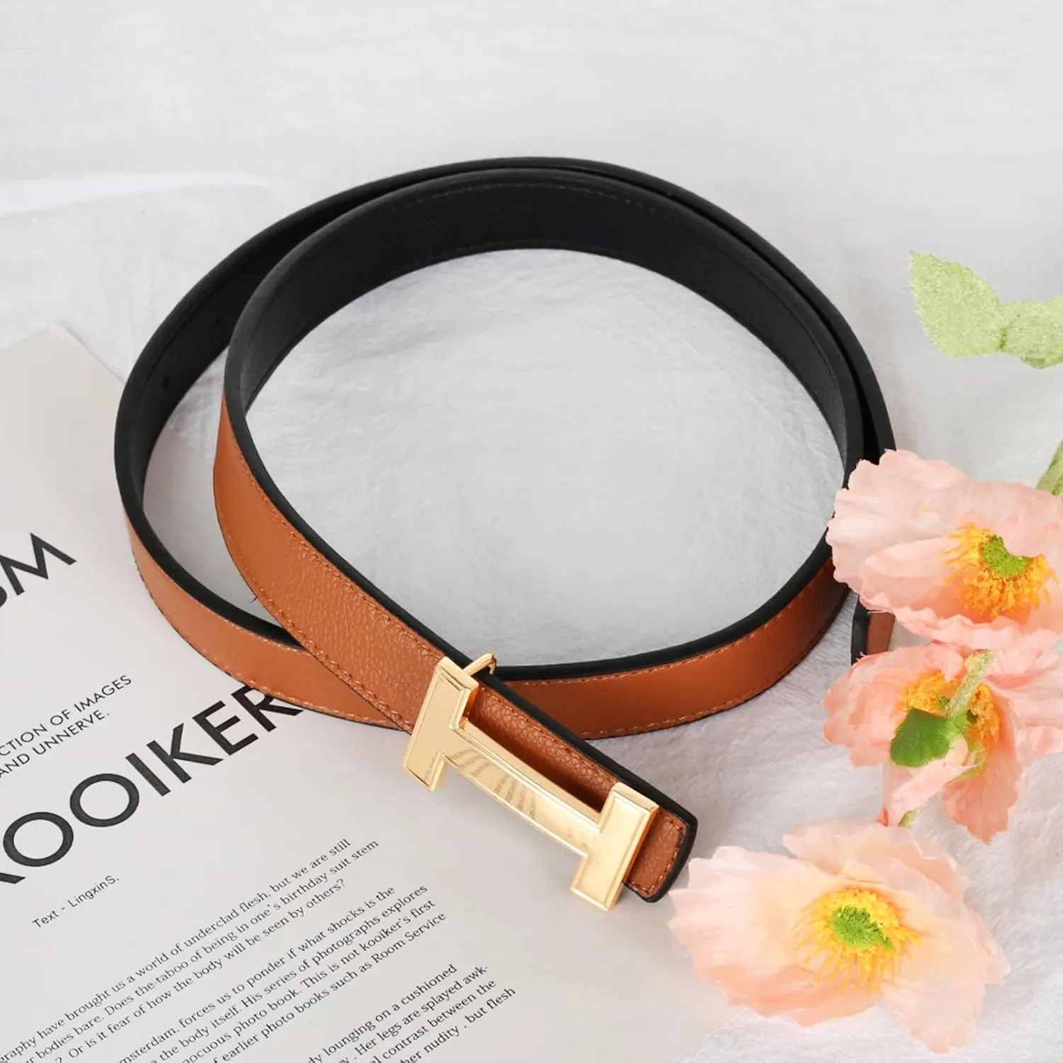 Women's Belts with Gold Buckle, Fashion Waist Band, Elegant Ladies' Belt, Gift for Women