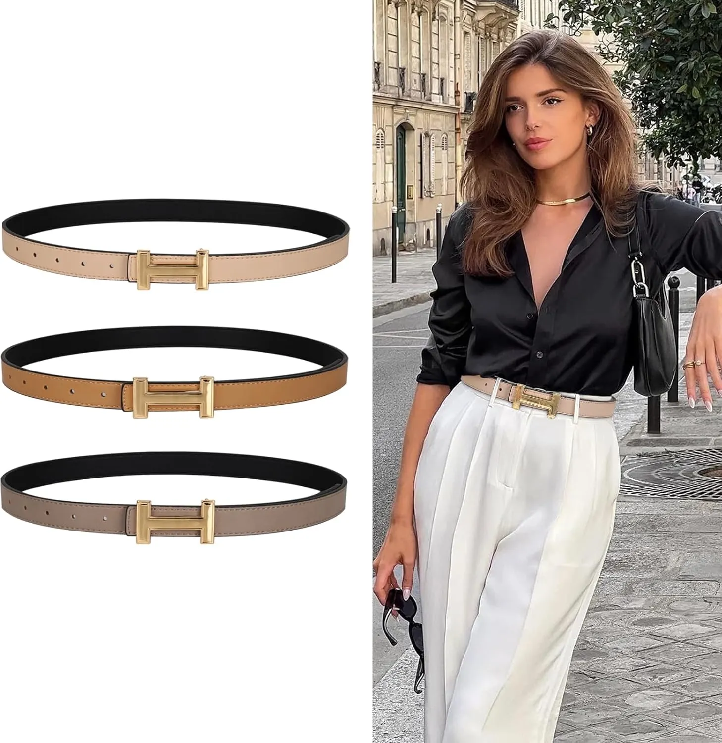 Women's Belts with Gold Buckle, Fashion Waist Band, Elegant Ladies' Belt, Gift for Women