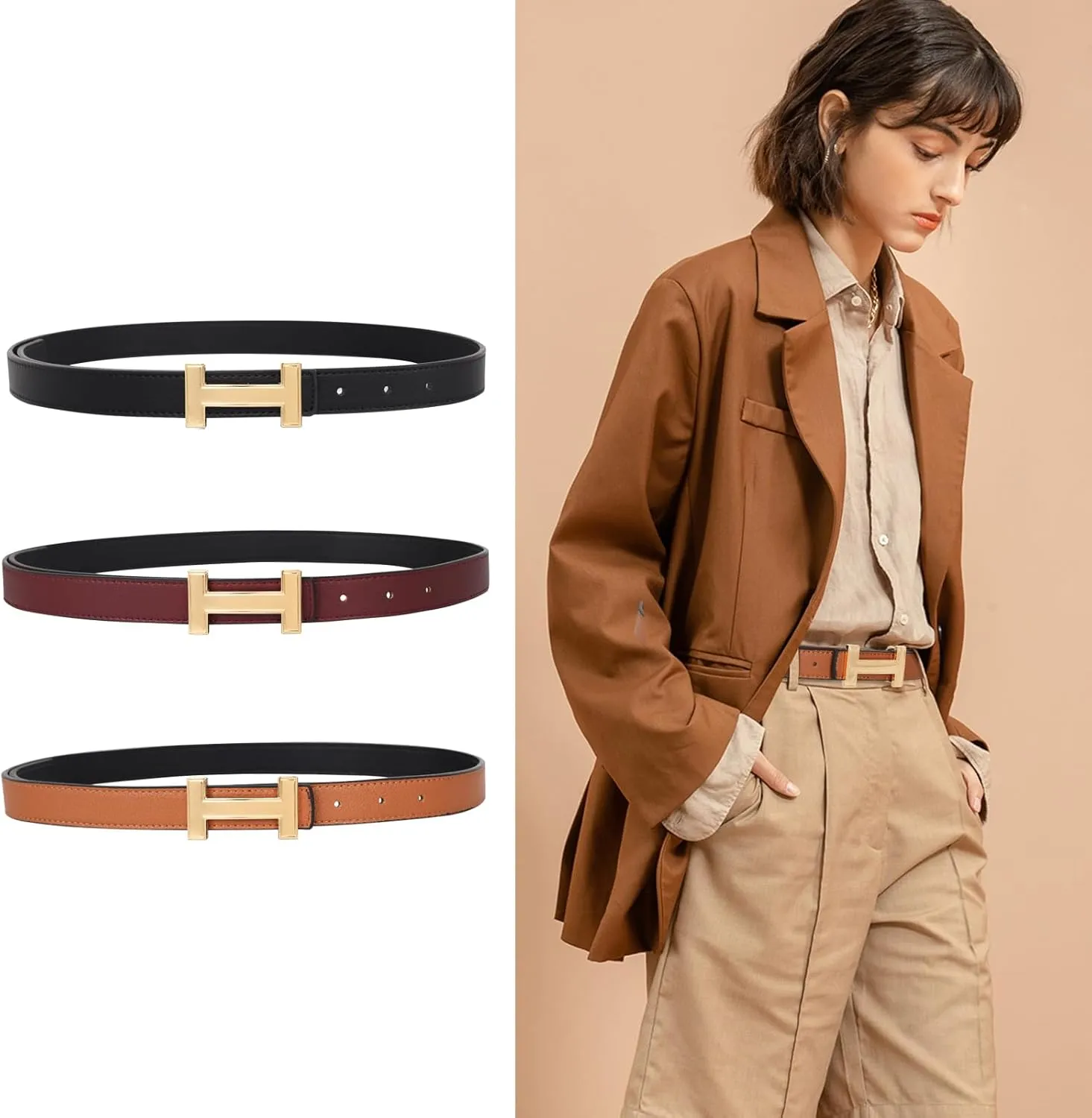 Women's Belts with Gold Buckle, Fashion Waist Band, Elegant Ladies' Belt, Gift for Women