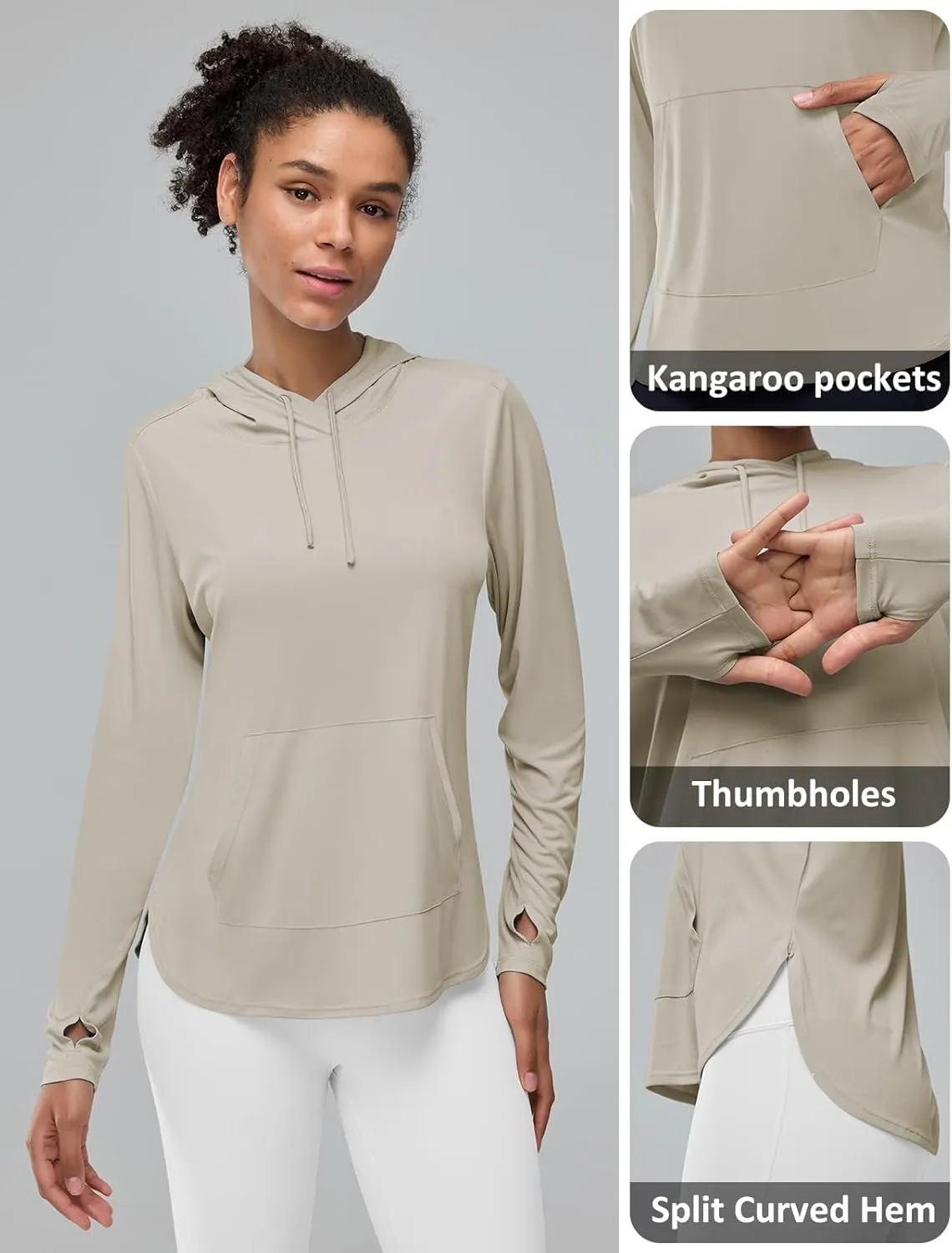 Women's Rash Guard Long Sleeve UV Sun Protection Shirts with Kangaroo Pocket Hoodie UPF 50  Lightweight SPF Tops for Hiking